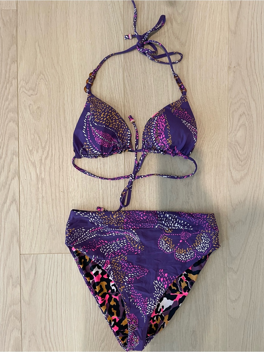 Maaji Purple Floral Print Reversible Bikini